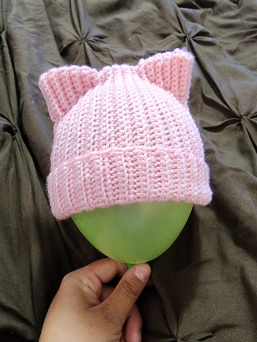 Pink Cat Ear Baby Beanie Hat - Soft Crochet Style